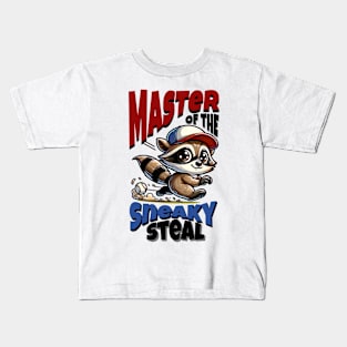 Master of the sneaky steal, Raccoon Baseball Kids T-Shirt